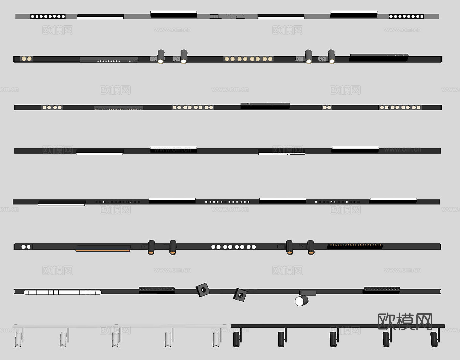 现代极简筒灯射灯 磁吸轨道射灯 明装转向射灯 线型灯 内嵌入su模型