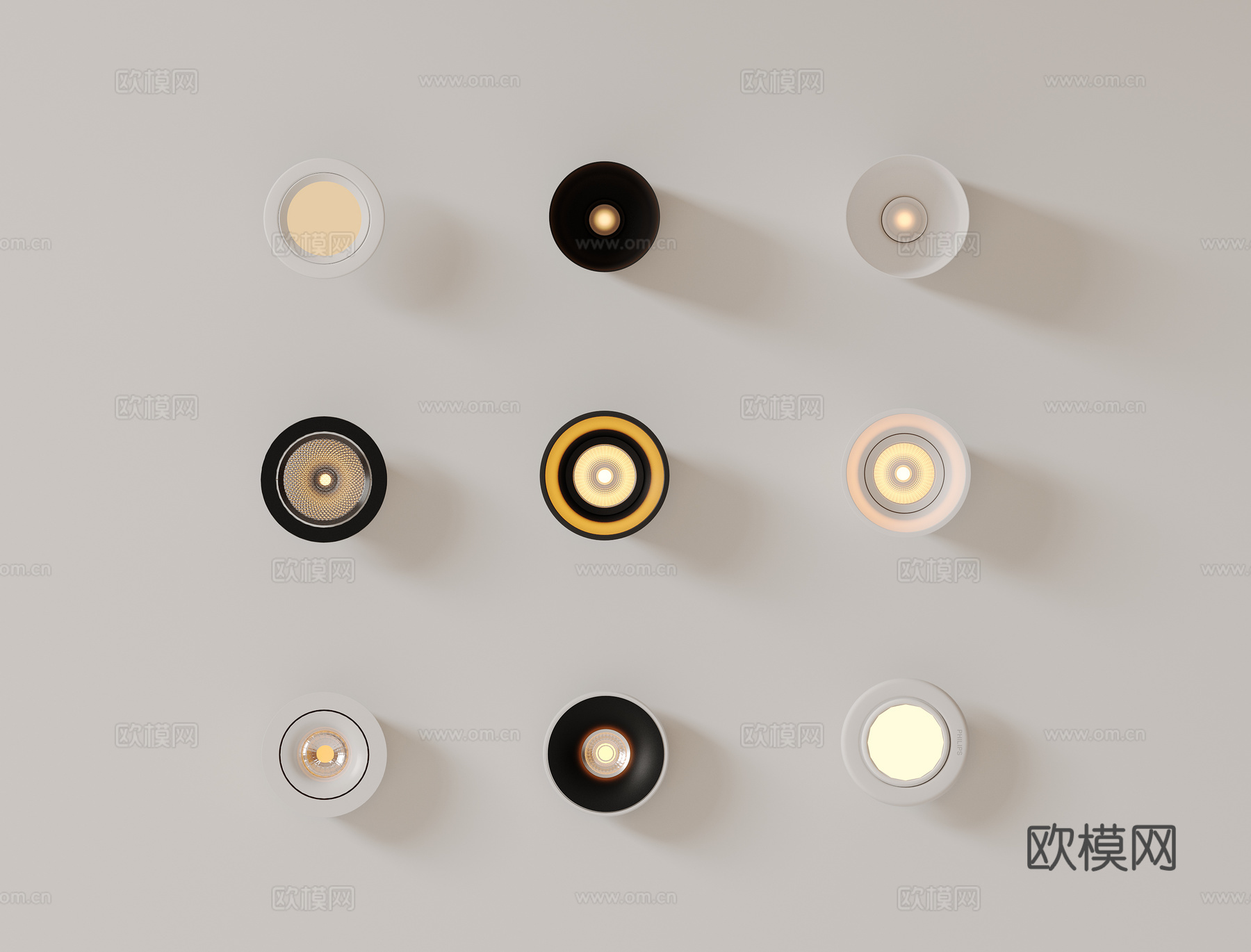 现代极简筒灯射灯 磁吸轨道射灯 明装转向射灯 线型灯 内嵌入su模型