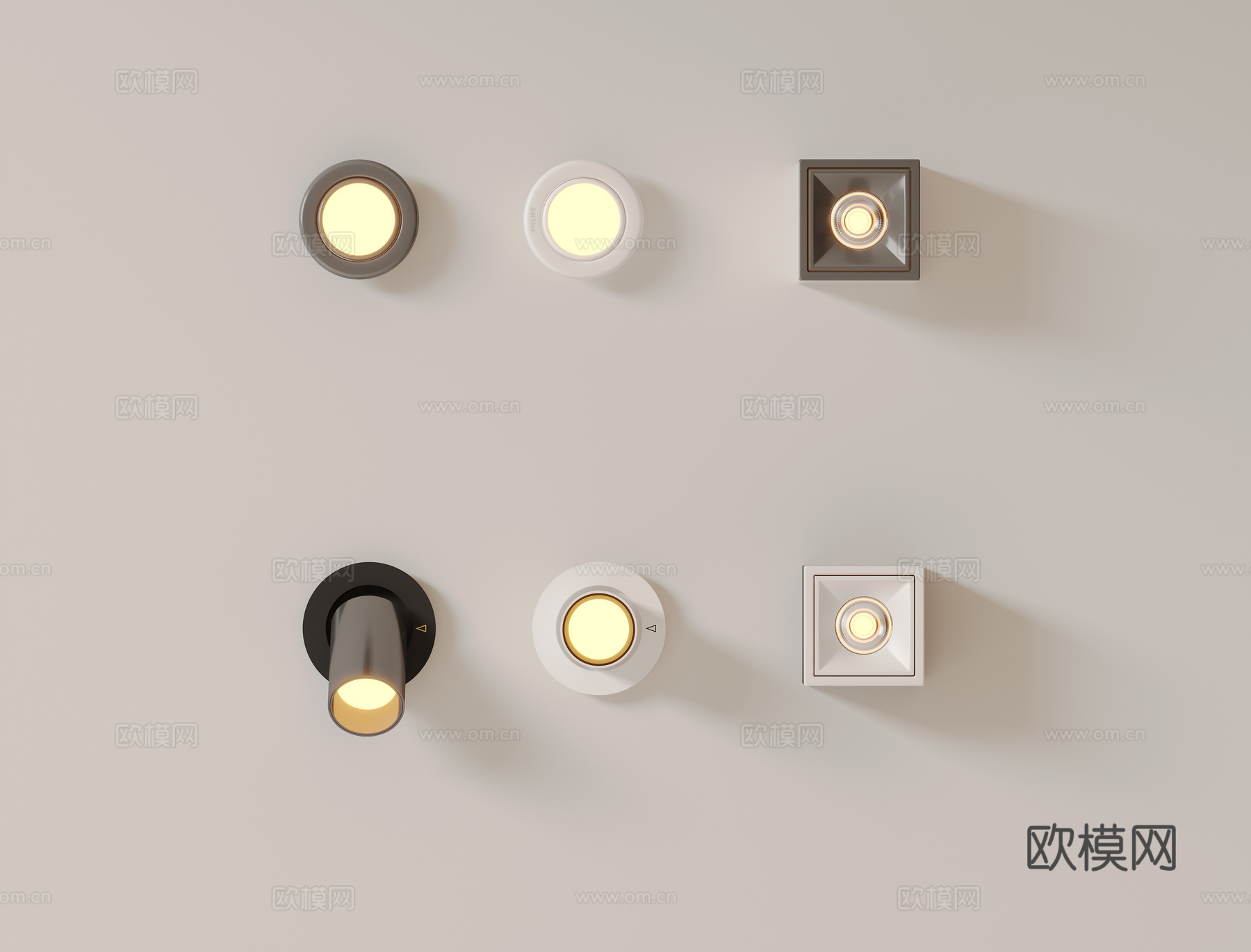 现代极简筒灯射灯 磁吸轨道射灯 明装转向射灯 线型灯 内嵌入su模型