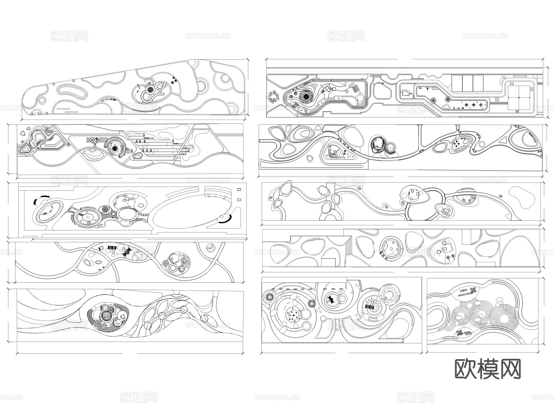 13套线性带状口袋公园景观规划CAD平面布局cad施工图