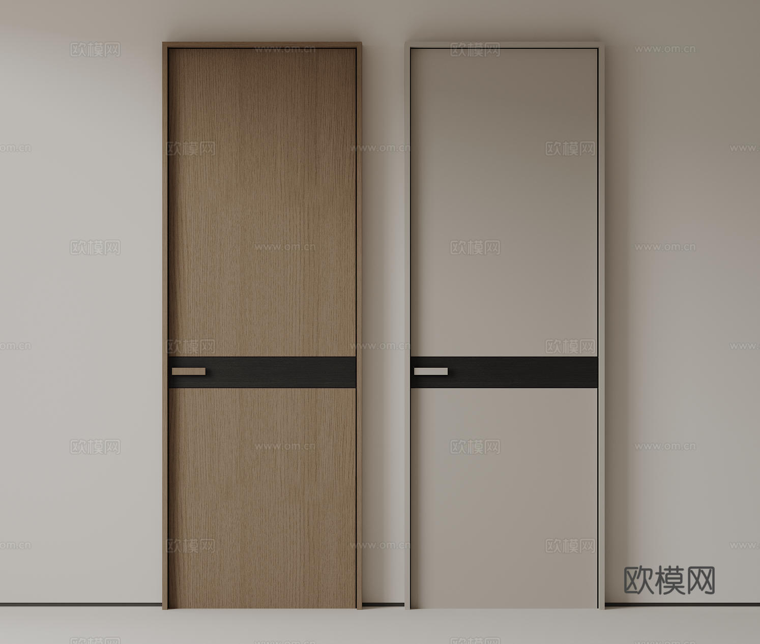 现代极简单开门 中古房间门 卧室门 平板门 实木门 平开门su模型下载（渲染图1）