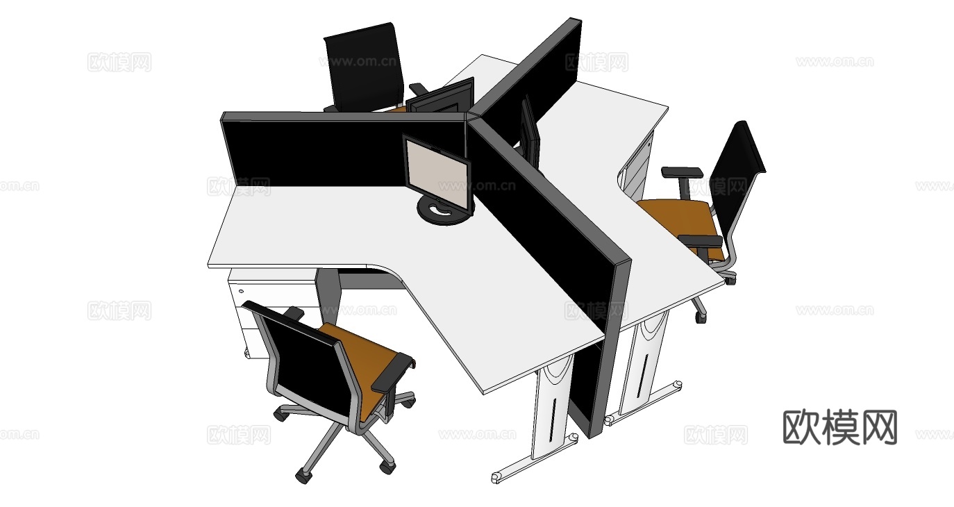 办公桌 工位 屏风卡位 办公椅su模型