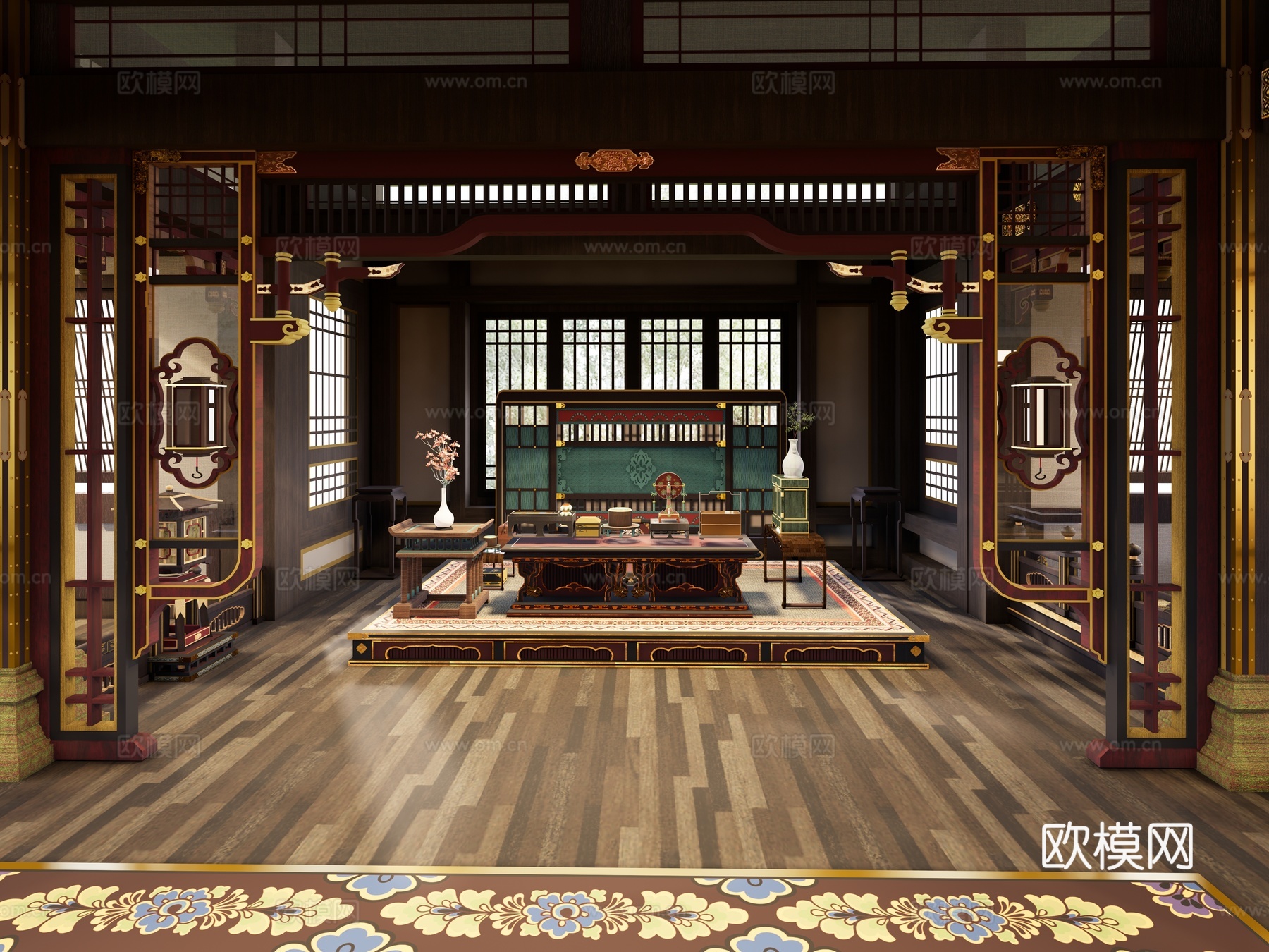 新中式中式影视 古代会客厅 唐宋会客厅 古风房间 中堂 影视su模型