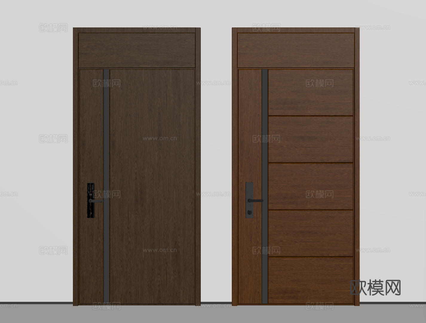 现代极简单开门 中古防盗门 通顶入户门 子母门 密码门 别墅su模型