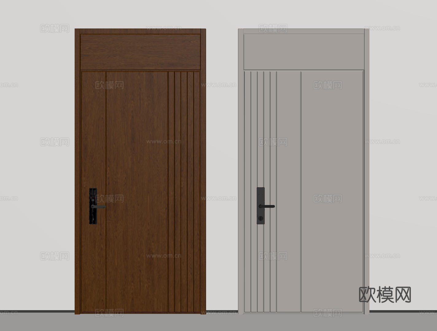 现代极简单开门 中古防盗门 通顶入户门 子母门 密码门 别墅su模型