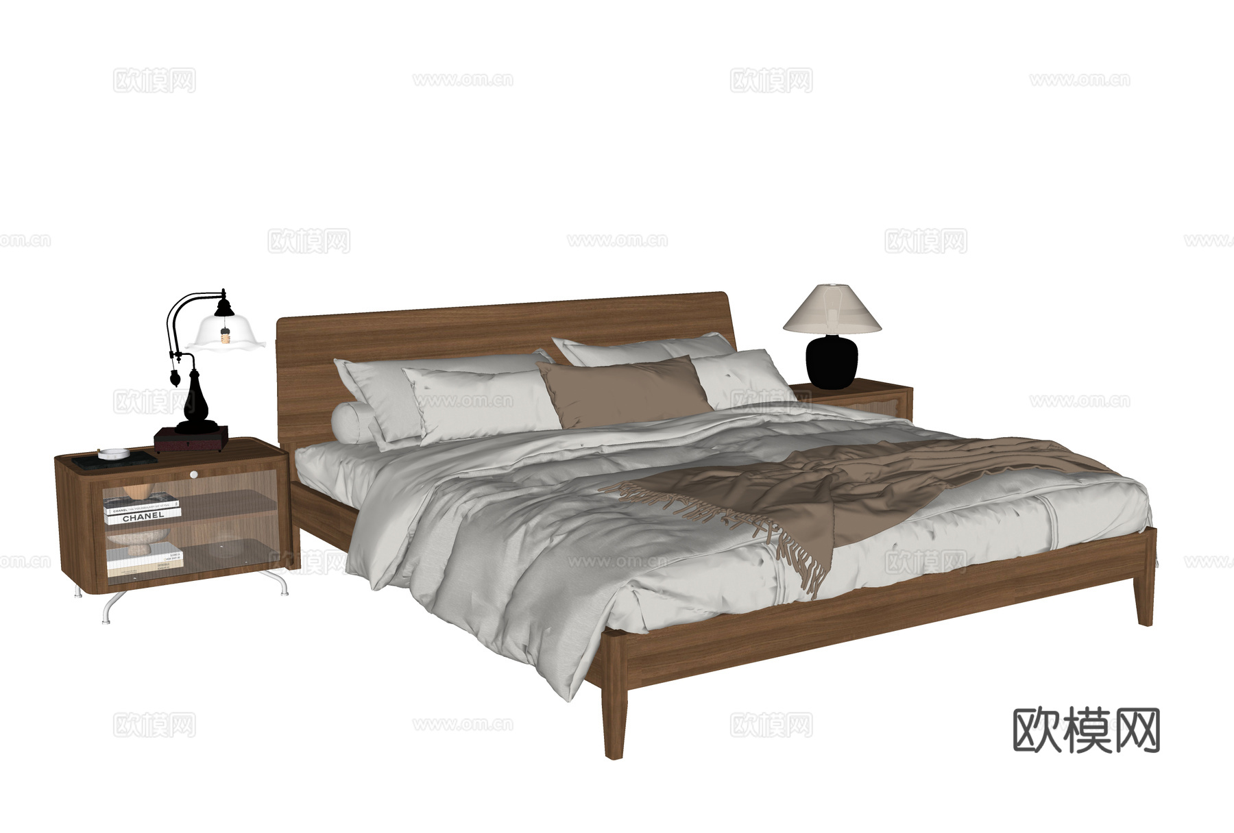 现代双人床 床头柜su模型