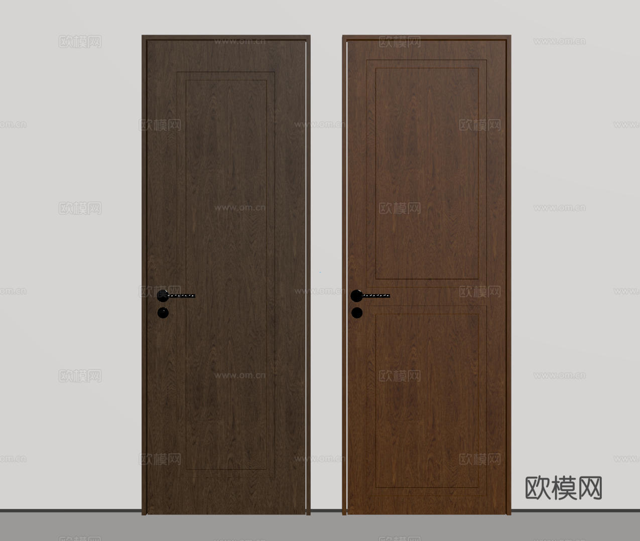 现代极简单开门 中古房间门 卧室门 平板门 实木门 平开门su模型