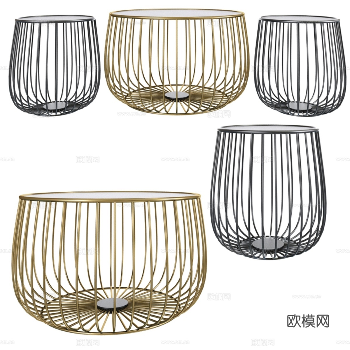 镀金圆形工业钢丝咖啡桌3d模型下载
