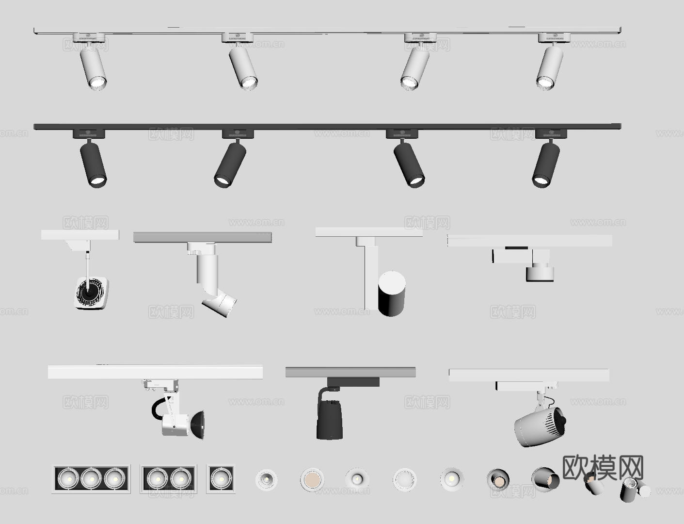 现代极简筒灯射灯 磁吸轨道射灯 明装转向射灯 线型灯 内嵌入su模型