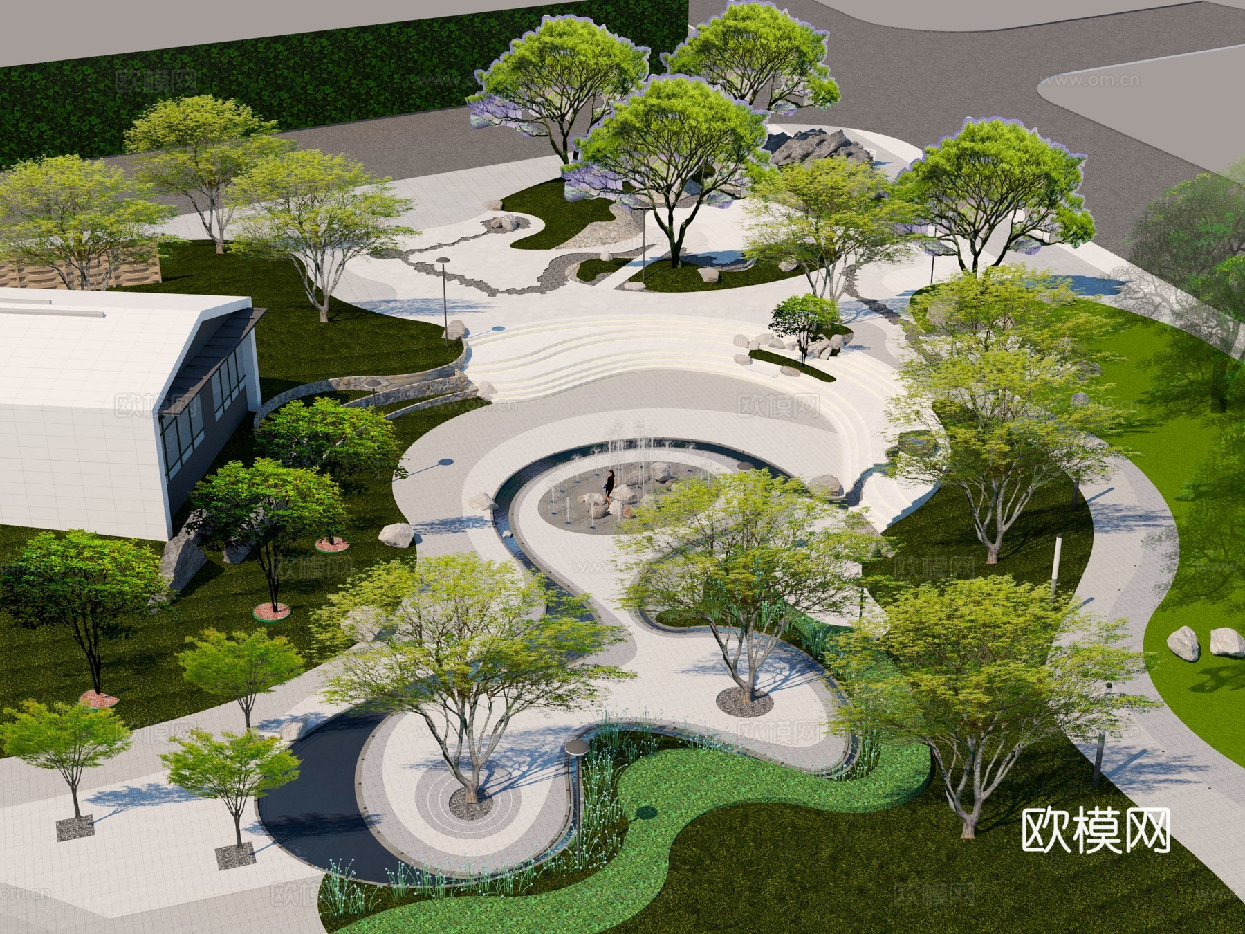 现代广场景观 禅意景观广场su模型