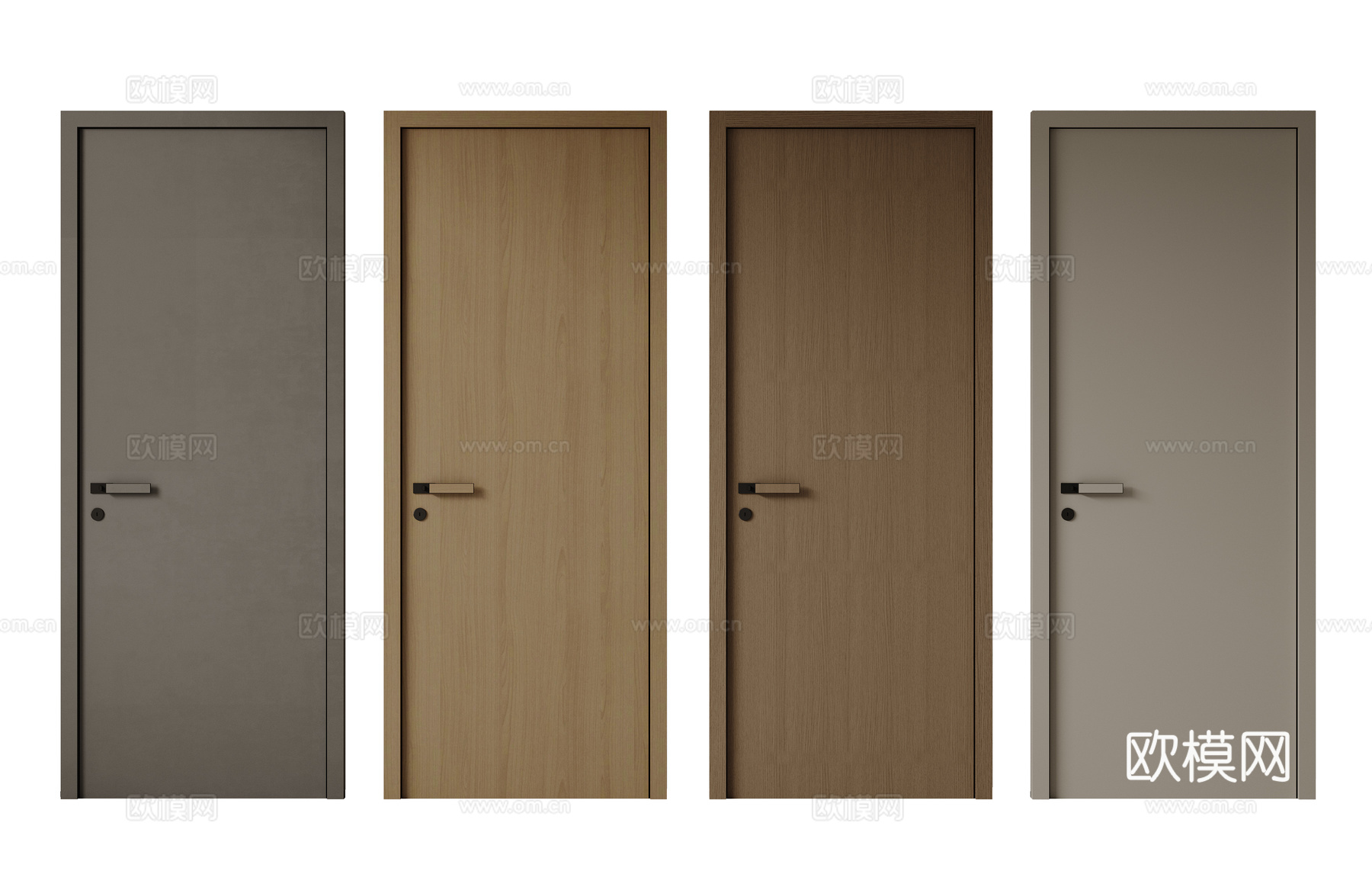 现代极简单开门 中古房间门 卧室门 平板门 实木门 平开门su模型