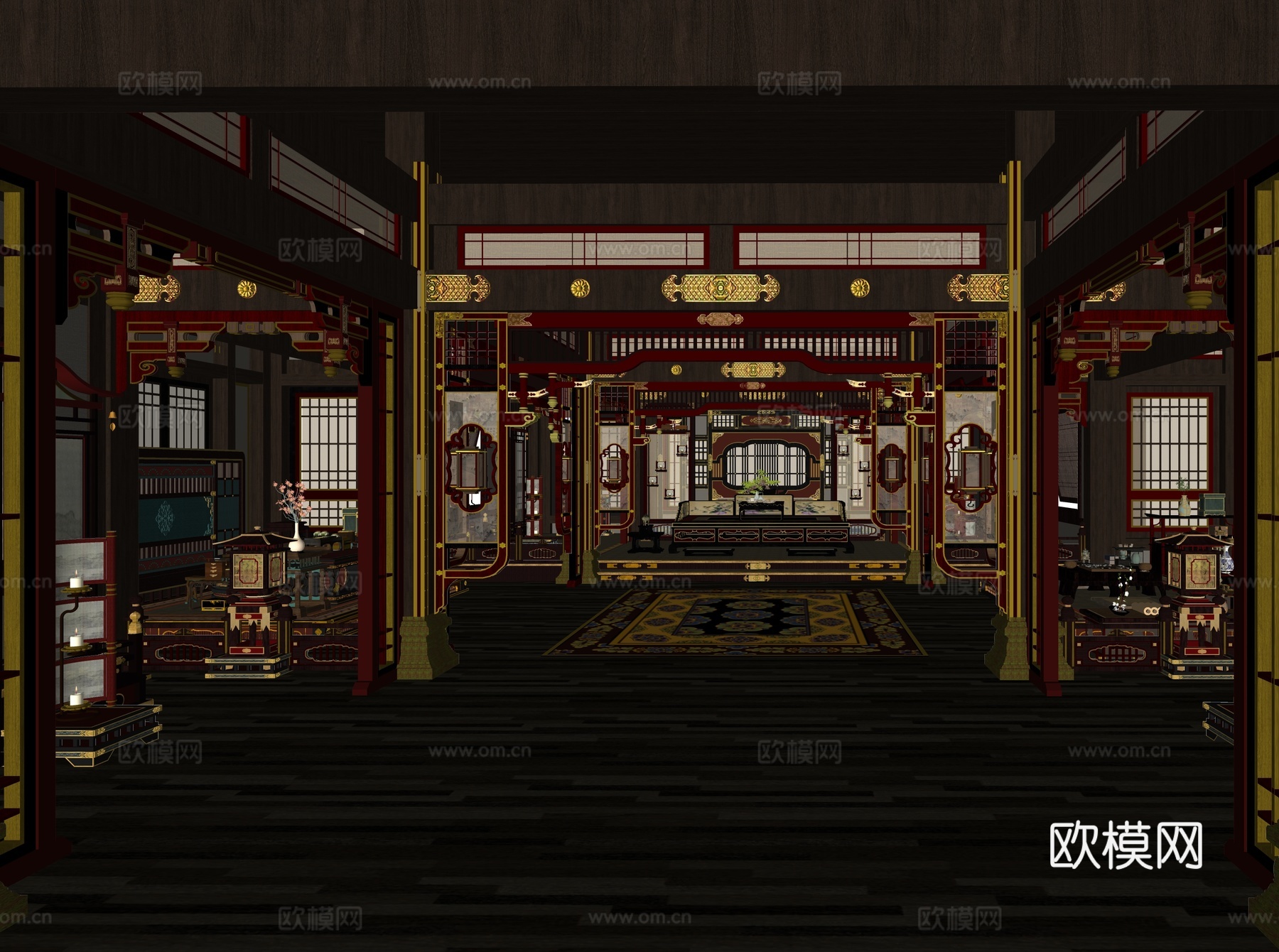 新中式中式影视 古代会客厅 唐宋会客厅 古风房间 中堂 影视su模型