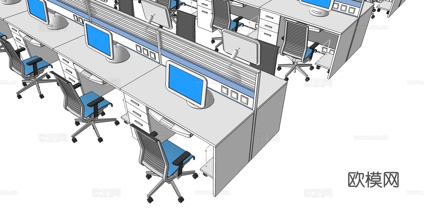 办公桌 工位 屏风卡位 办公椅 文件柜su模型