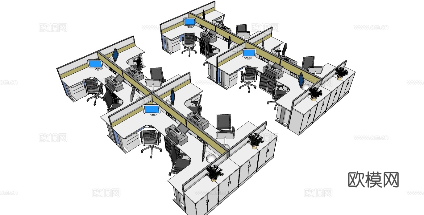 办公桌 工位 屏风卡位 办公椅 文件柜su模型
