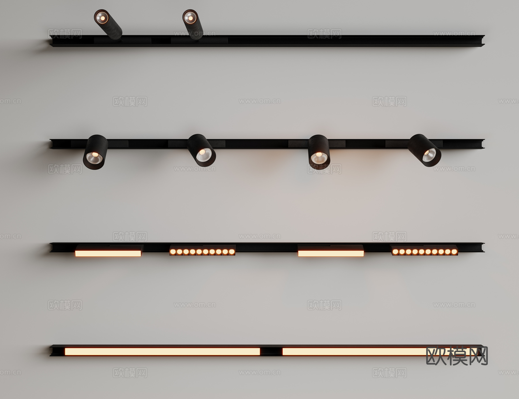 现代极简筒灯射灯 磁吸轨道射灯 明装转向射灯 线型灯 内嵌入su模型