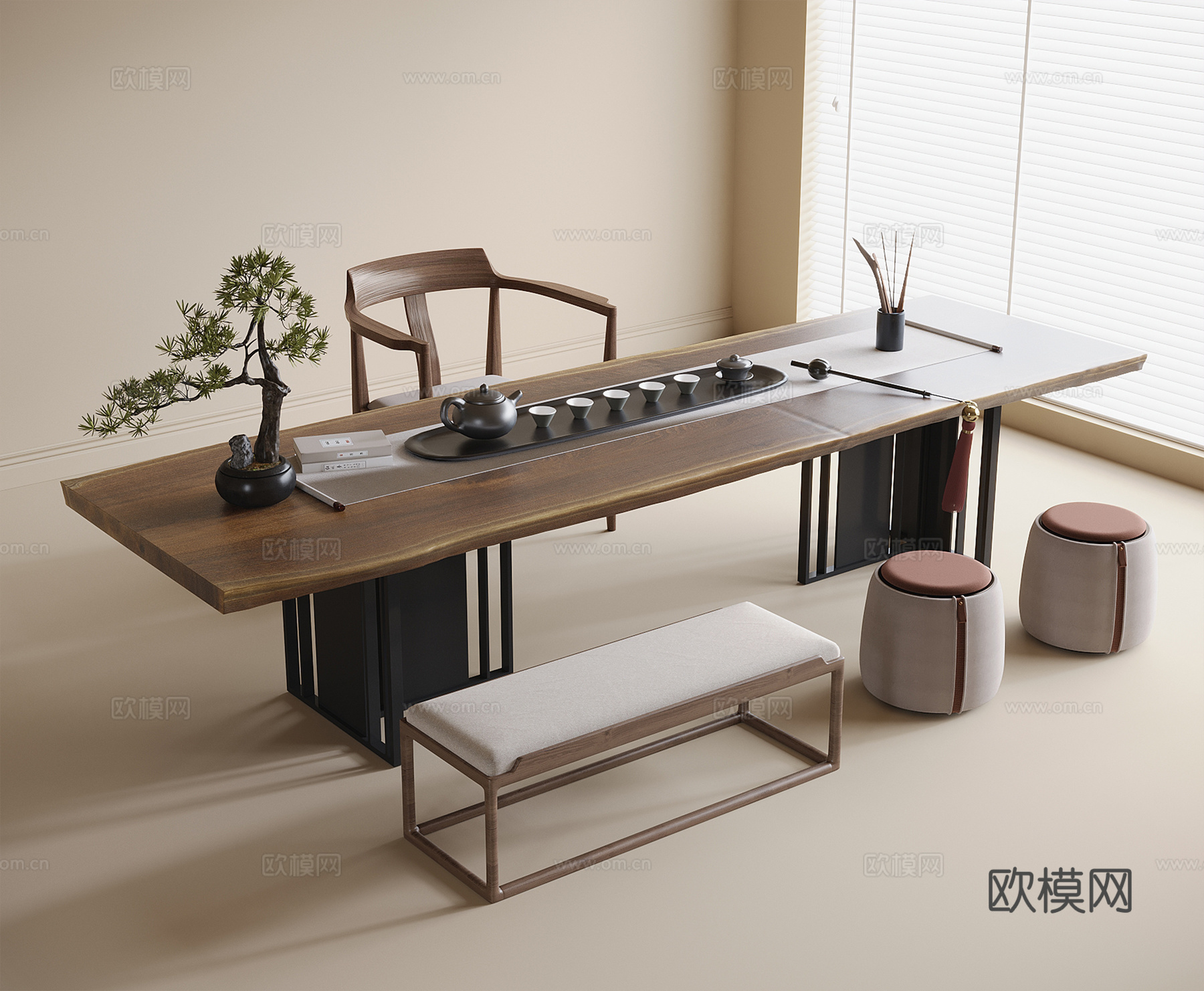 现代茶桌椅 茶具 茶椅su模型