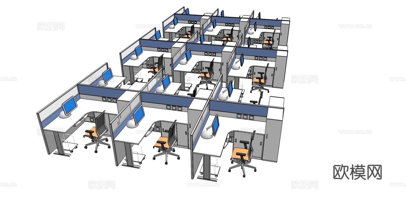 办公桌 工位 屏风卡位 办公椅 文件柜su模型