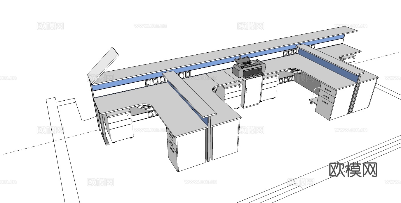 办公桌 工位 屏风卡位 办公椅 文件柜su模型