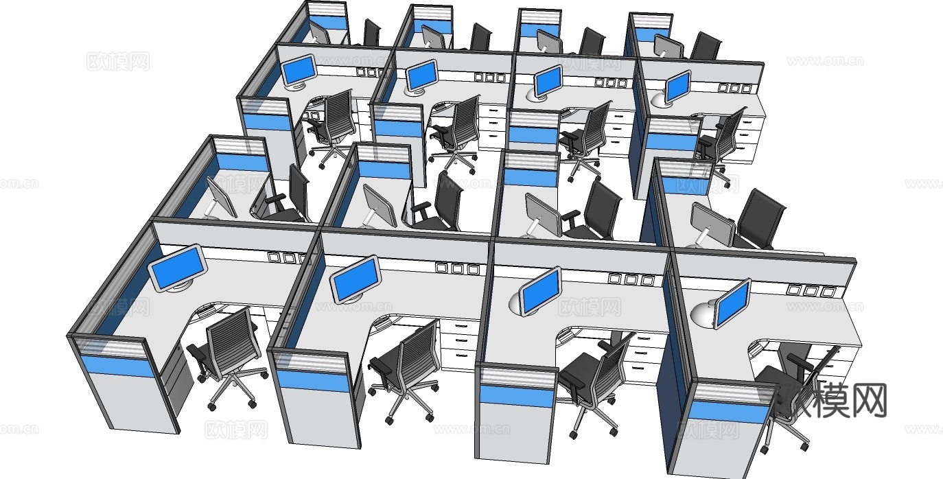办公桌 工位 屏风卡位 办公椅 文件柜su模型