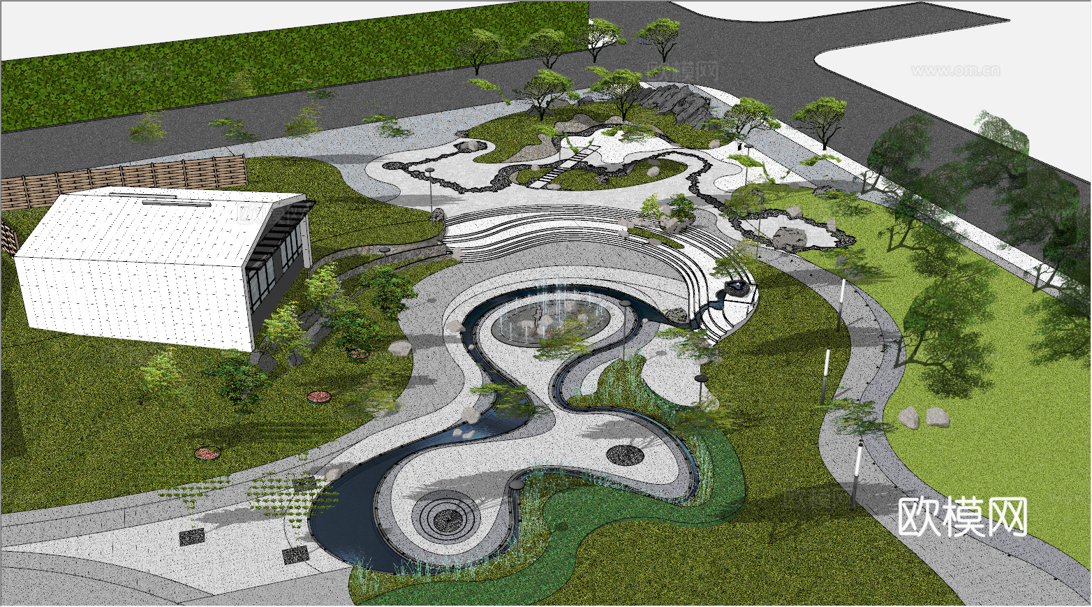 现代广场景观 禅意景观广场su模型