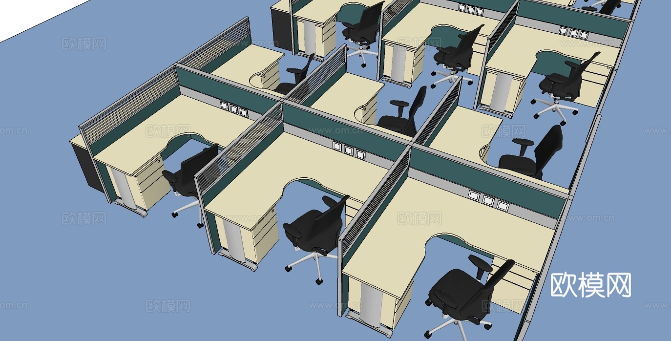 办公桌 工位 屏风卡位 办公椅 文件柜su模型