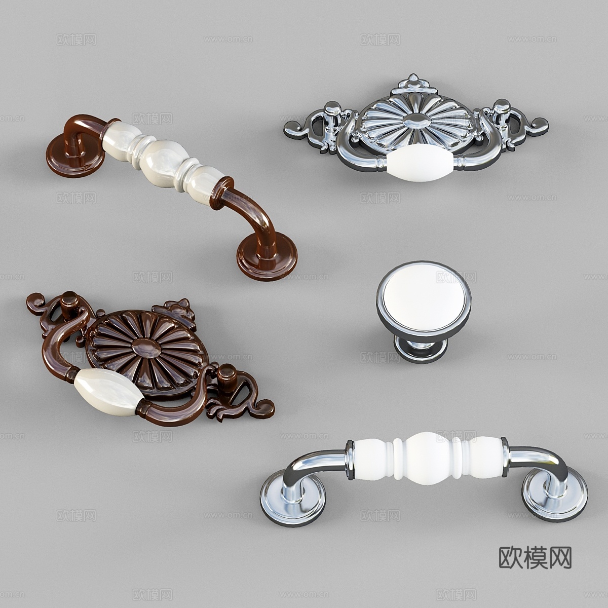 厨房橱柜门把手&amp;旋钮套装3d模型下载