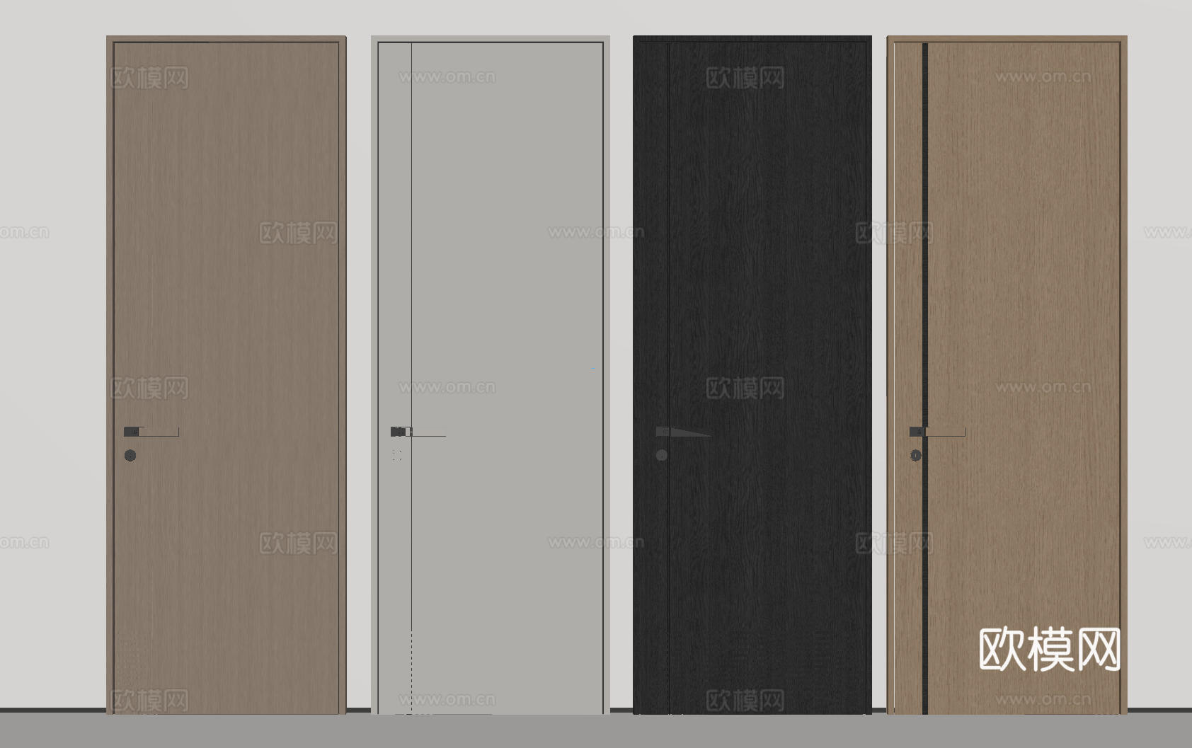 现代极简单开门 中古房间门 卧室门 平板门 实木门 平开门su模型