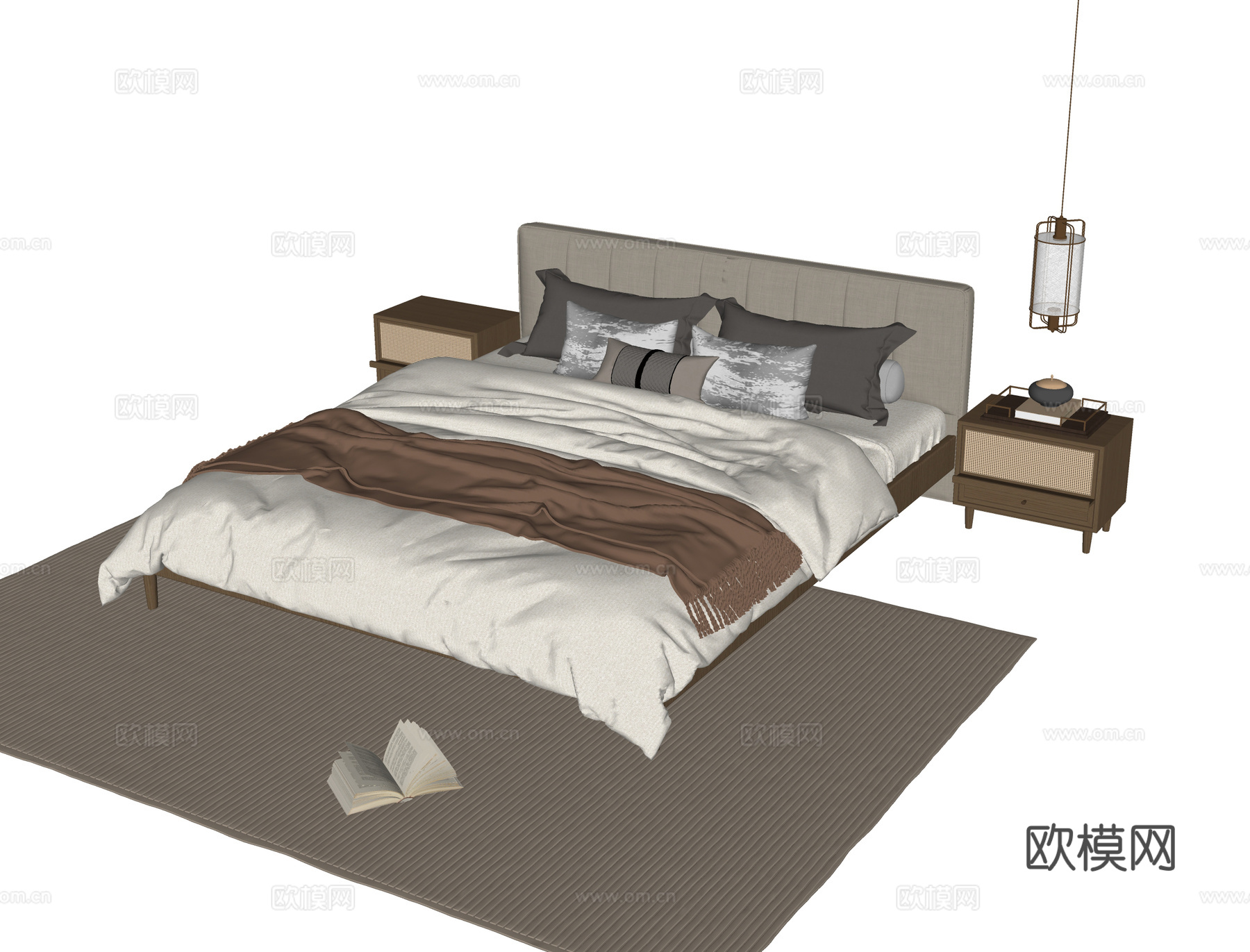 现代双人床 床头柜su模型