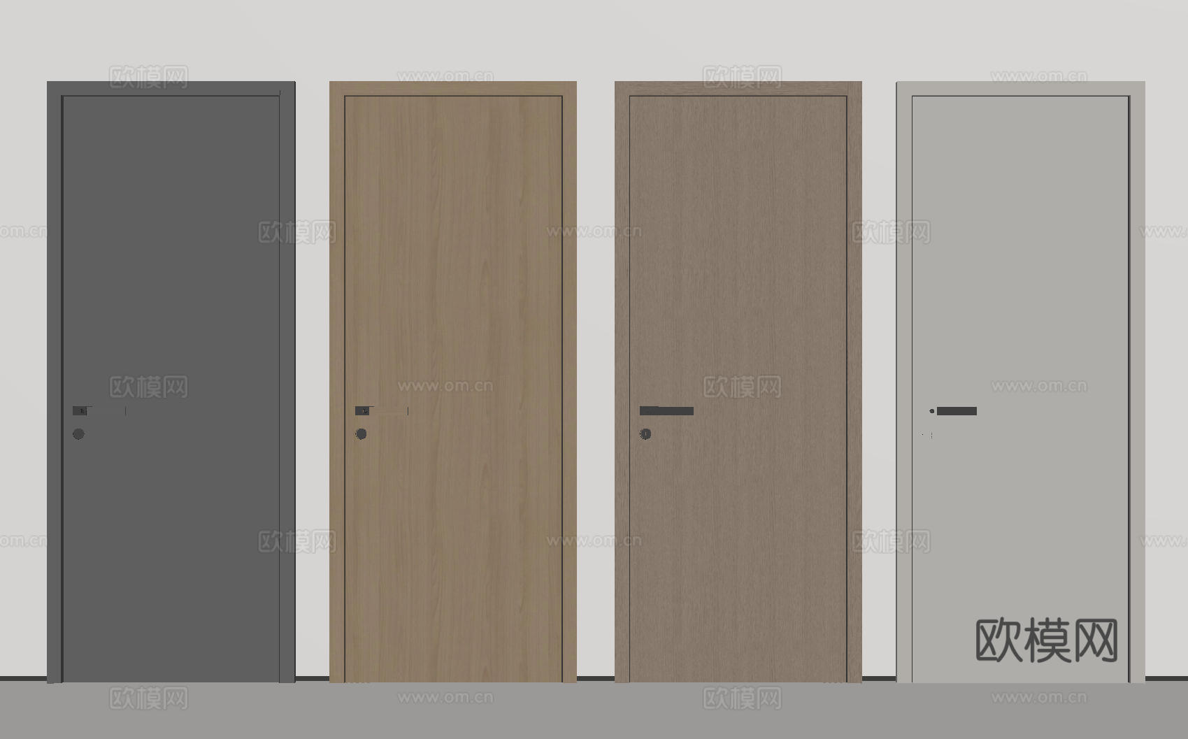 现代极简单开门 中古房间门 卧室门 平板门 实木门 平开门su模型