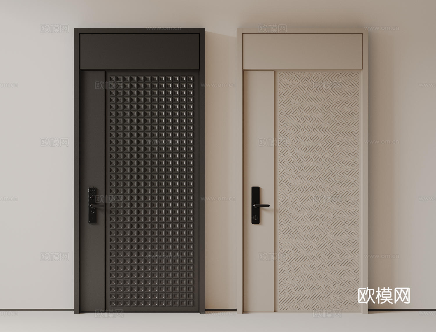 现代极简单开门 中古防盗门 通顶入户门 子母门 密码门 别墅su模型