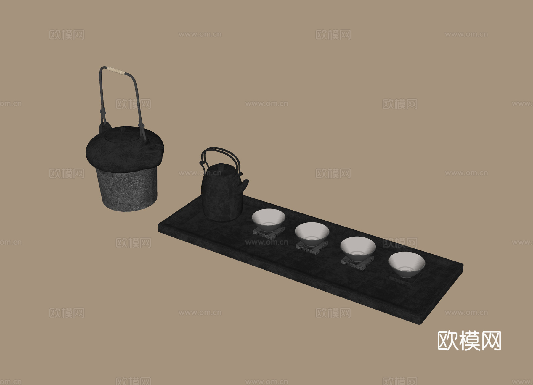 现代茶具摆件su模型