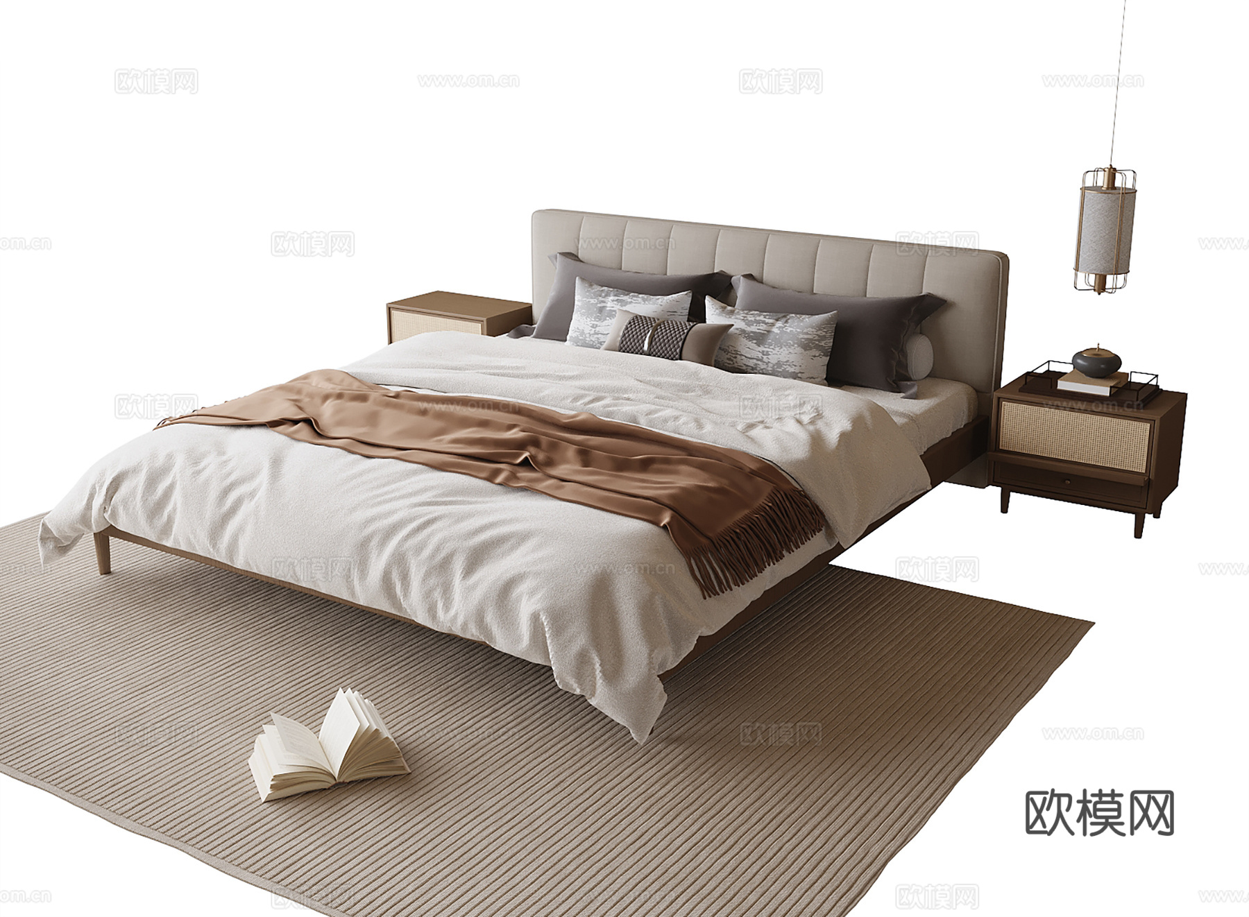 现代双人床 床头柜su模型