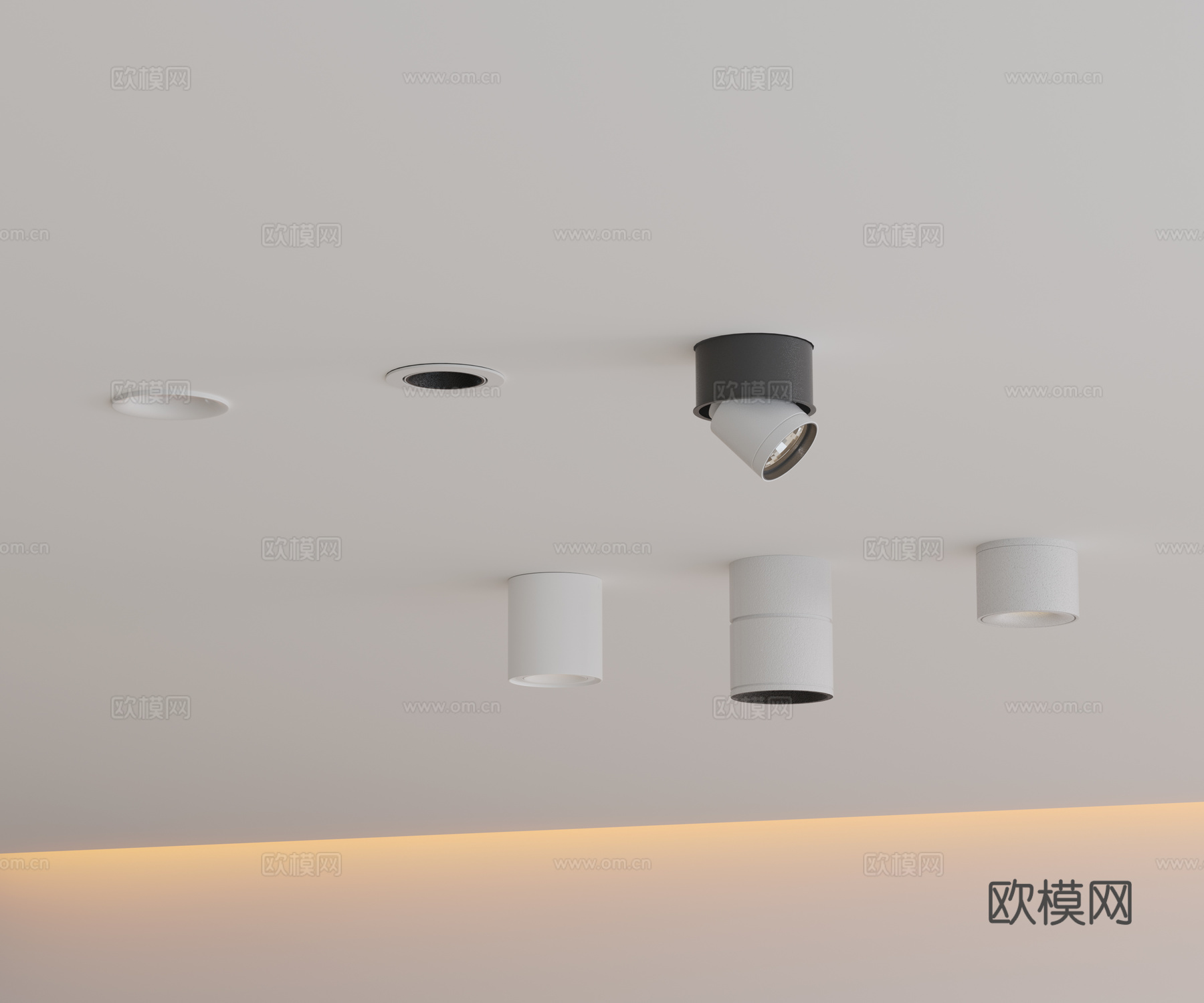 现代极简筒灯射灯 磁吸轨道射灯 明装转向射灯 线型灯 内嵌入su模型