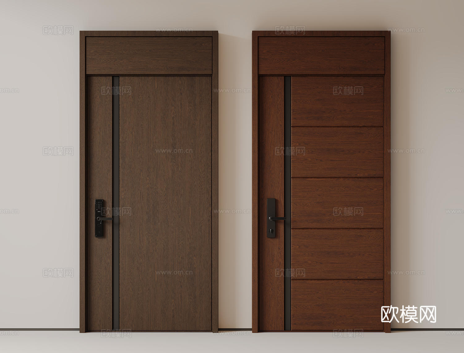 现代极简单开门 中古防盗门 通顶入户门 子母门 密码门 别墅su模型