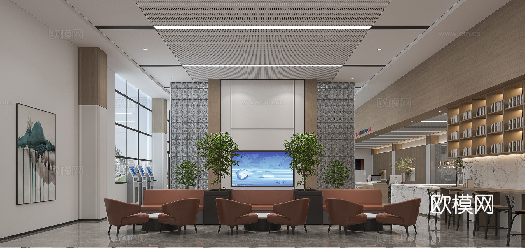 办事大厅窗口等待区3d模型下载（渲染图2）