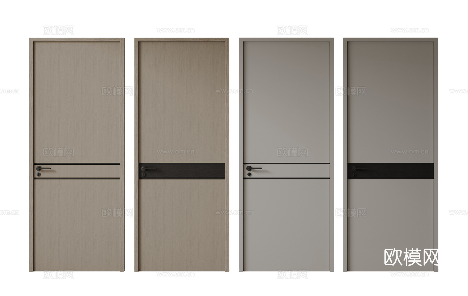 现代极简单开门 中古房间门 卧室门 平板门 实木门 平开门su模型