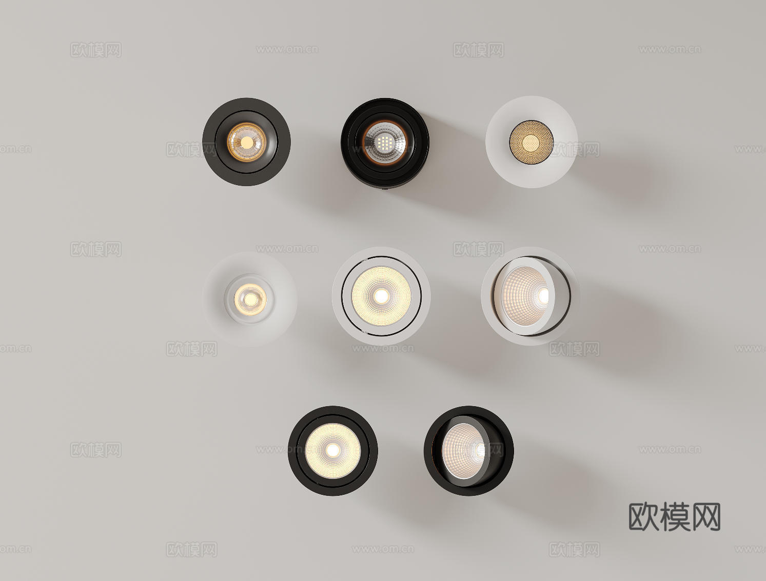 现代极简筒灯射灯 磁吸轨道射灯 明装转向射灯 线型灯 内嵌入su模型