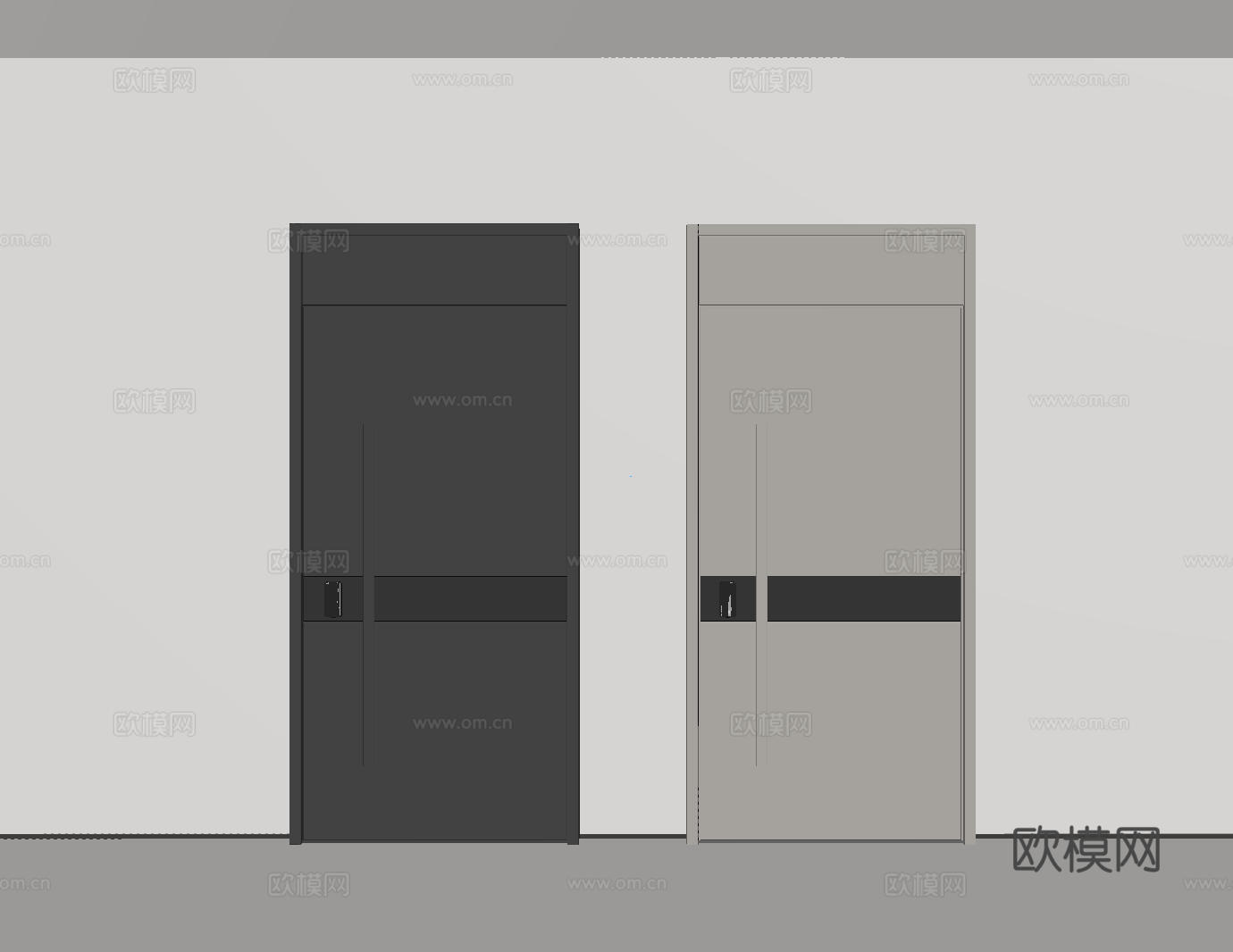 现代极简单开门 中古防盗门 通顶入户门 子母门 密码门 别墅su模型