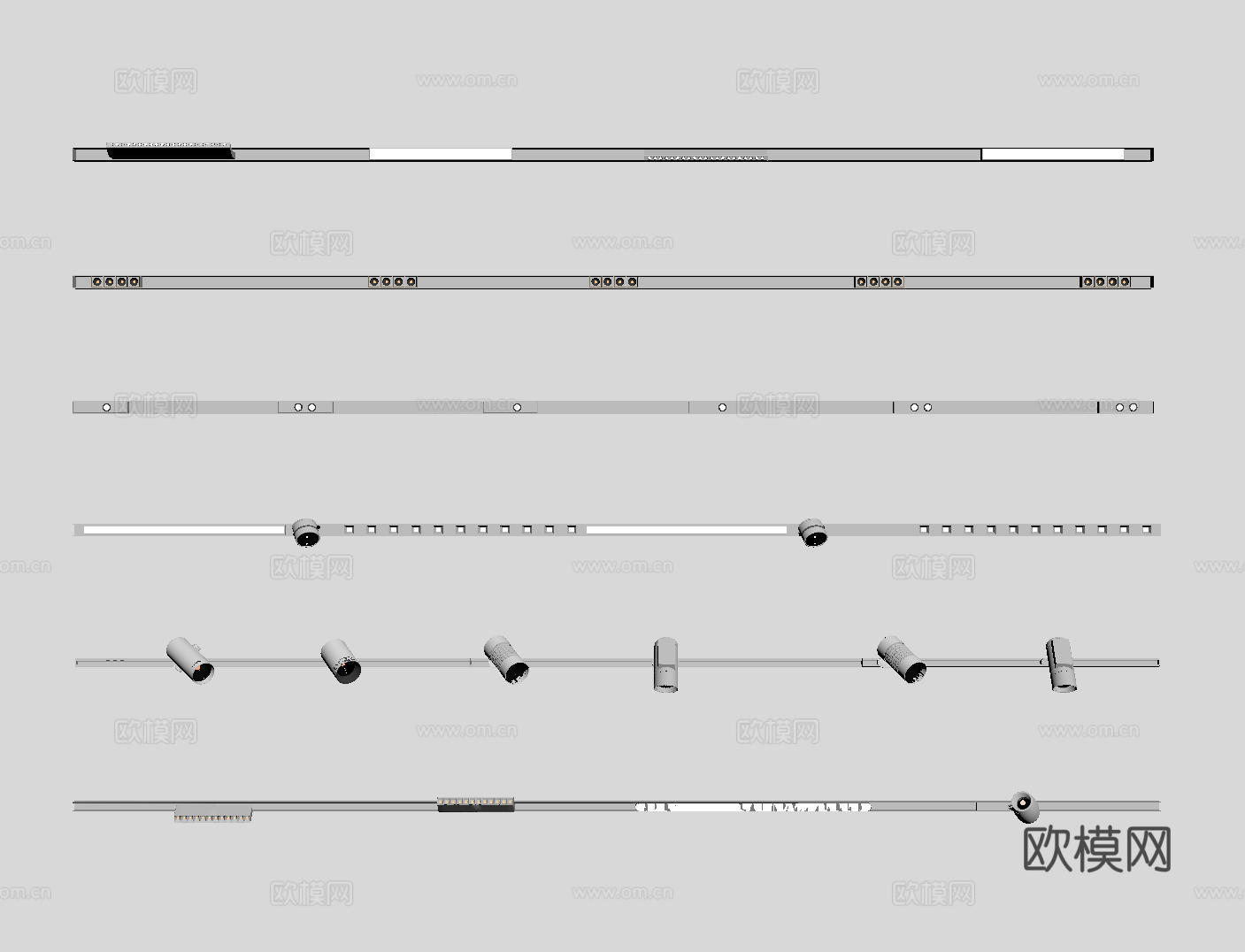 现代极简筒灯射灯 磁吸轨道射灯 明装转向射灯 线型灯 内嵌入su模型