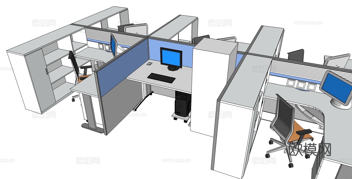办公桌 工位 屏风卡位 办公椅 文件柜su模型