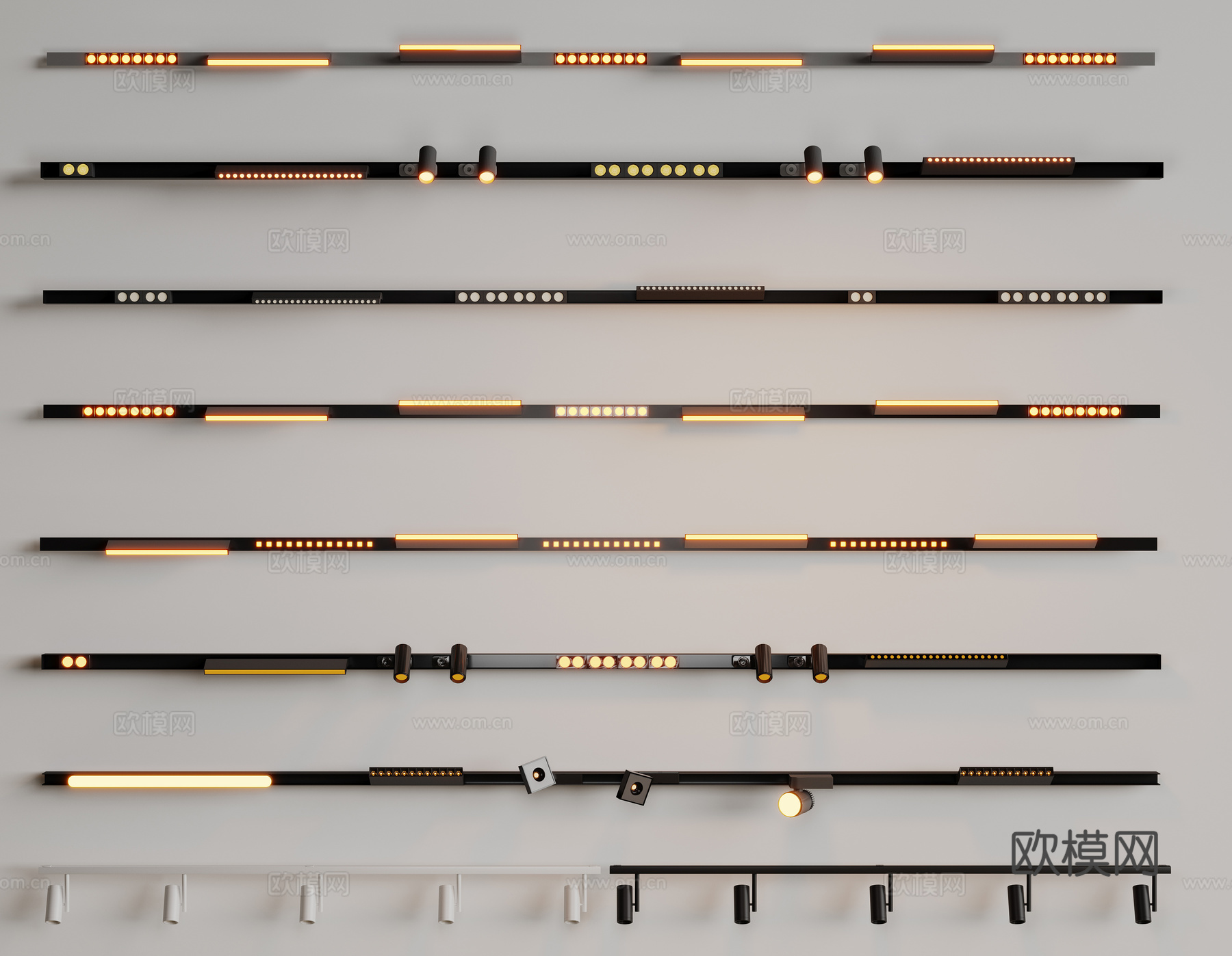 现代极简筒灯射灯 磁吸轨道射灯 明装转向射灯 线型灯 内嵌入su模型