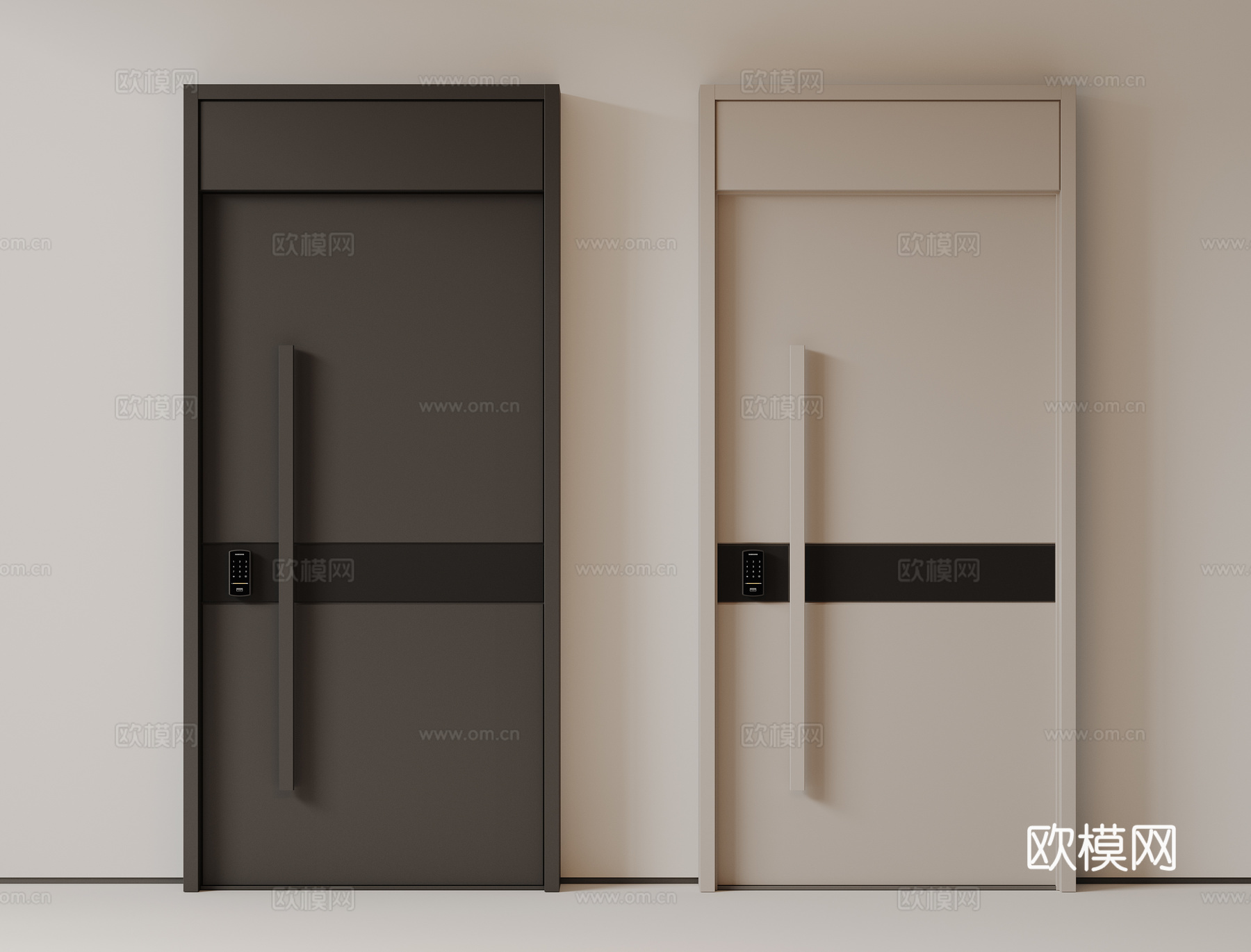 现代极简单开门 中古防盗门 通顶入户门 子母门 密码门 别墅su模型