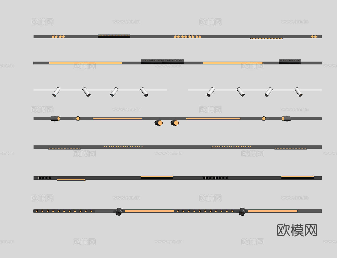 现代极简筒灯射灯 磁吸轨道射灯 明装转向射灯 线型灯 内嵌入su模型