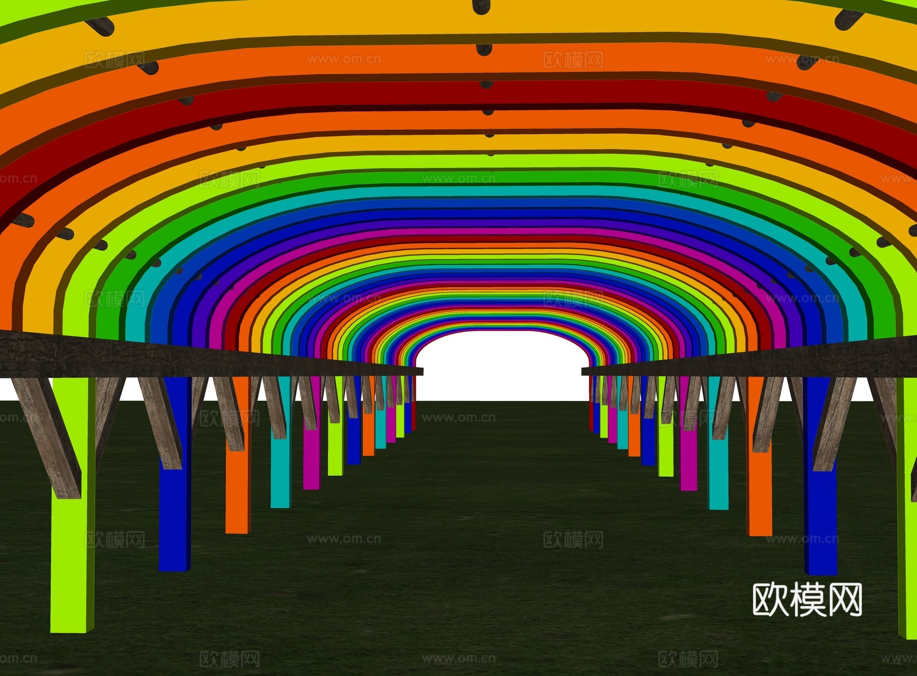 现代连廊 不锈钢廊架 彩虹廊架 网红廊架 游乐场通道 景观过su模型