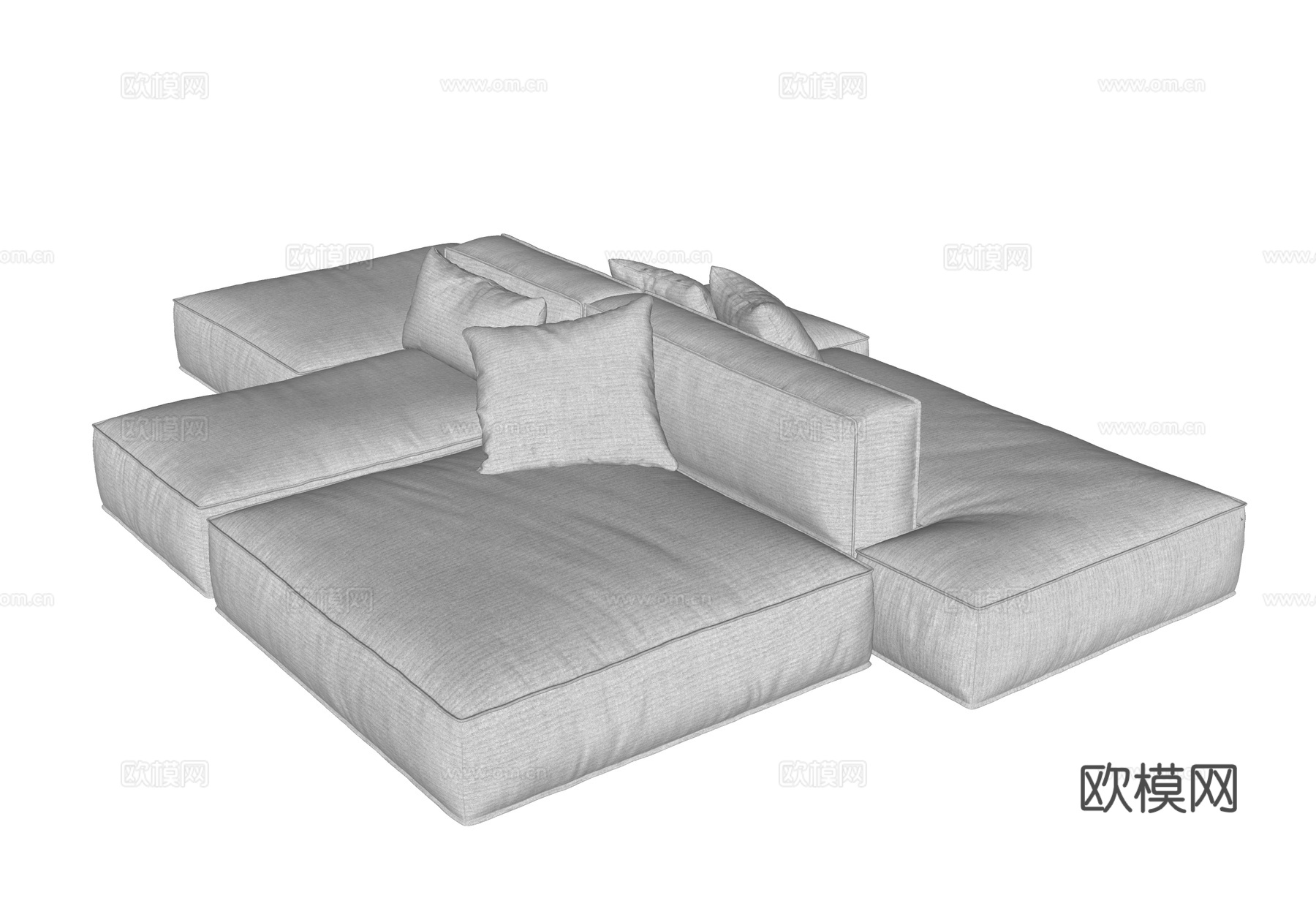 现代双面沙发 多人沙发su模型
