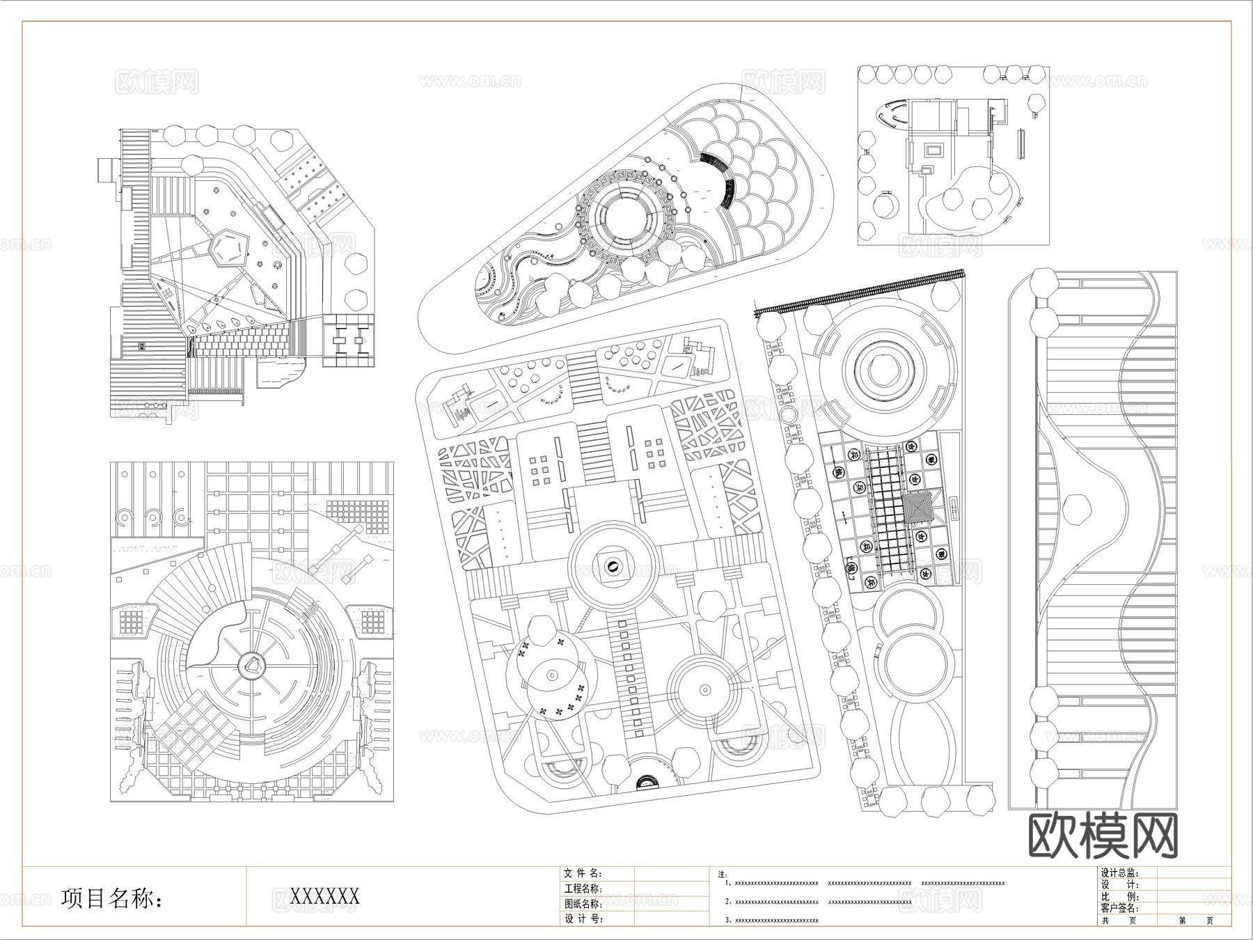 13套线性带状口袋公园景观规划CAD平面布局cad施工图