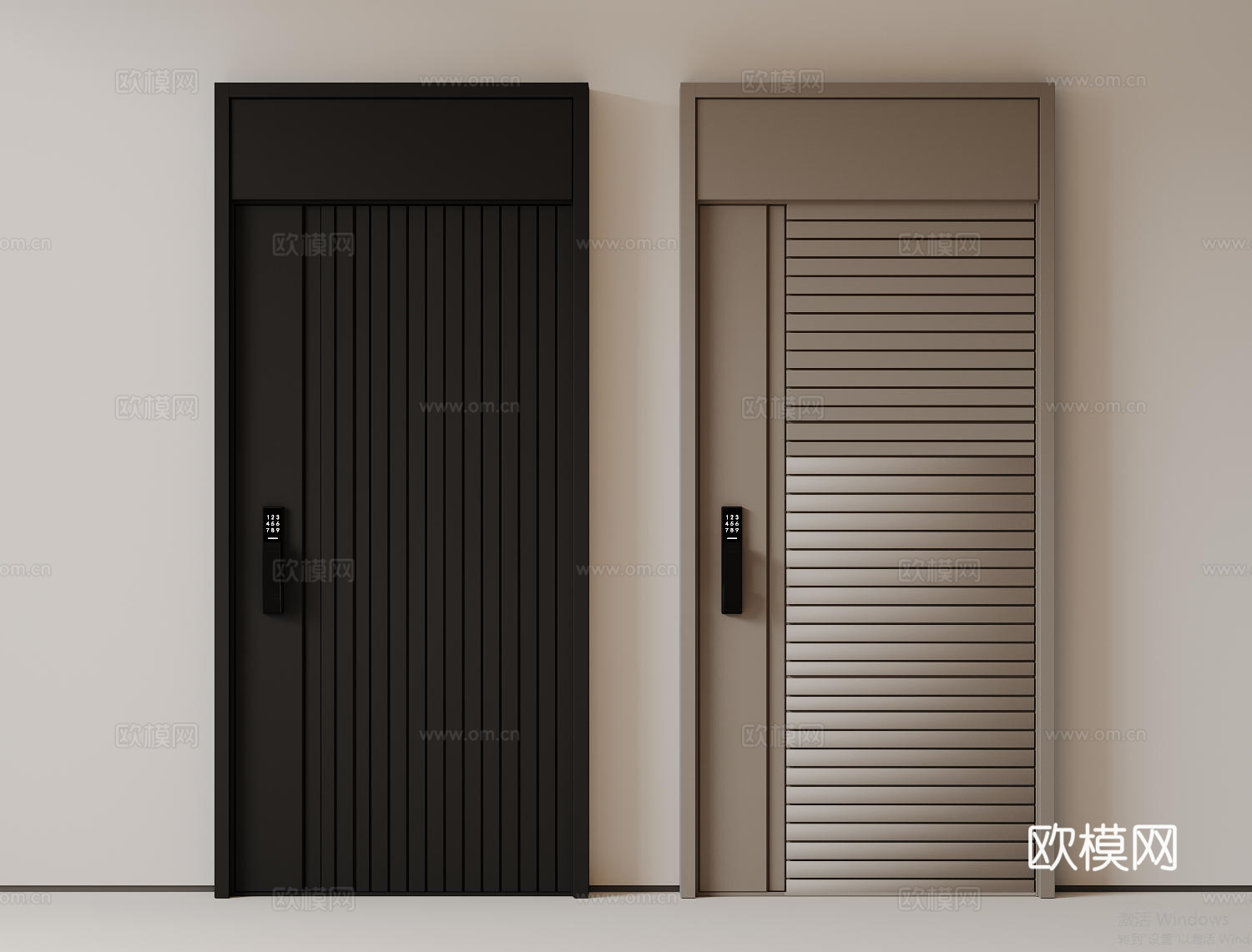现代极简单开门 中古防盗门 通顶入户门 子母门 密码门 别墅su模型