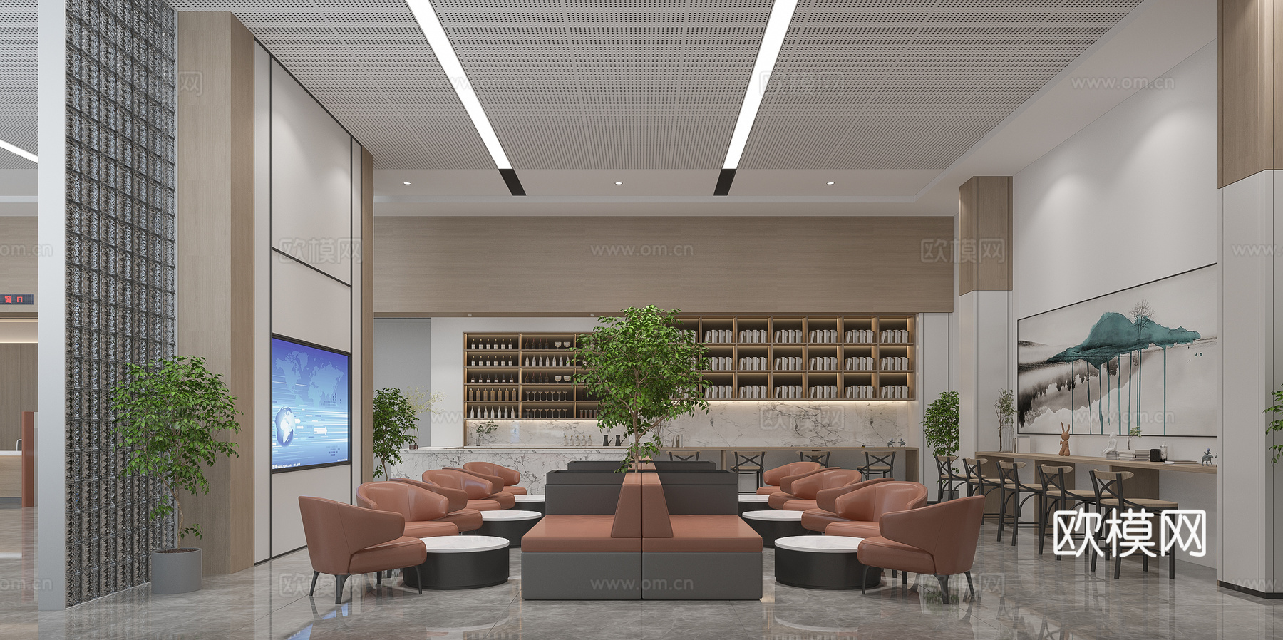 办事大厅窗口等待区3d模型下载（渲染图3）