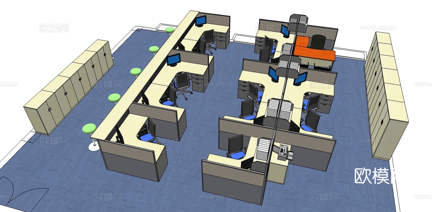 办公桌 工位 屏风卡位 办公椅 文件柜su模型
