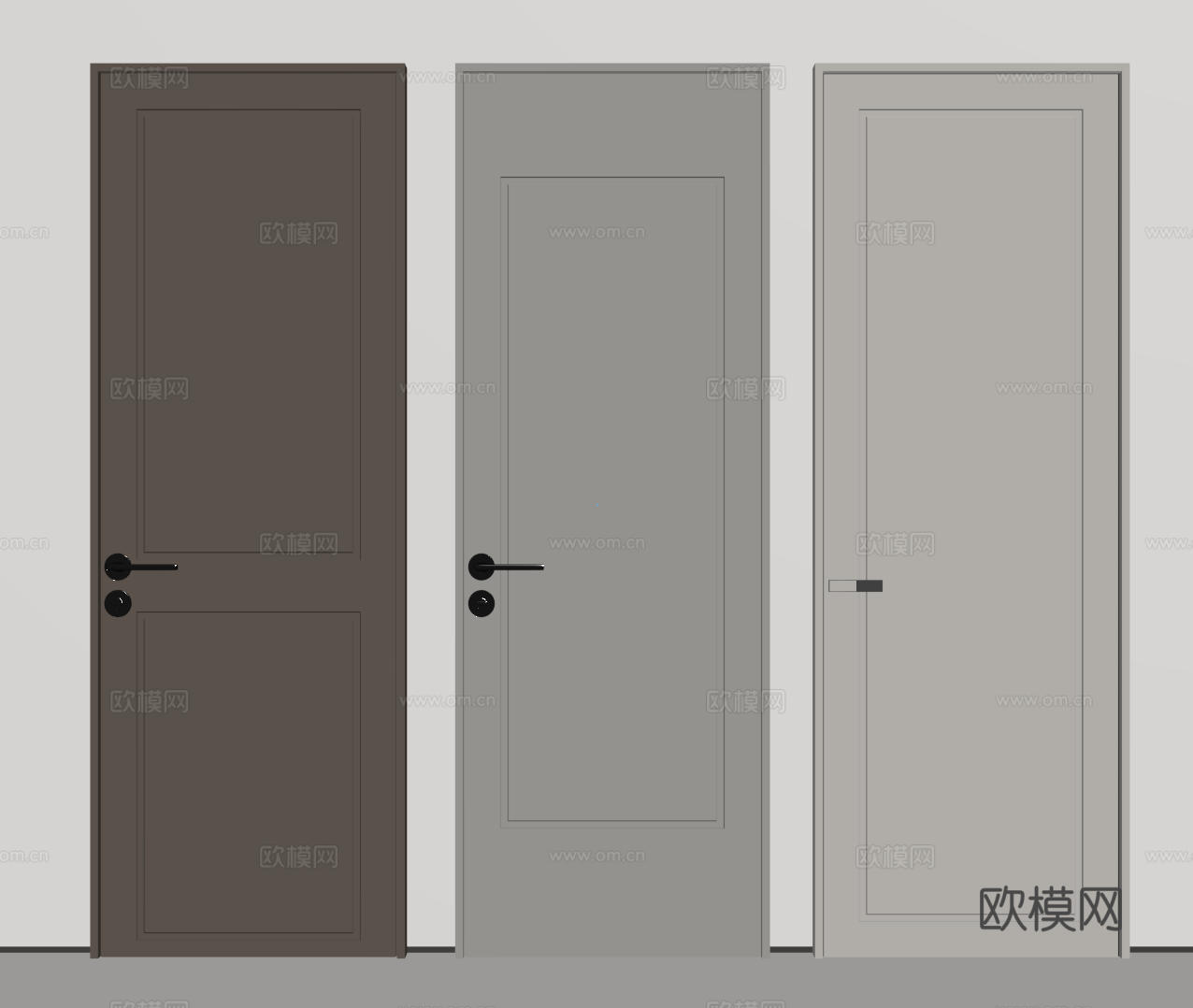 现代极简单开门 中古房间门 卧室门 平板门 实木门 平开门su模型